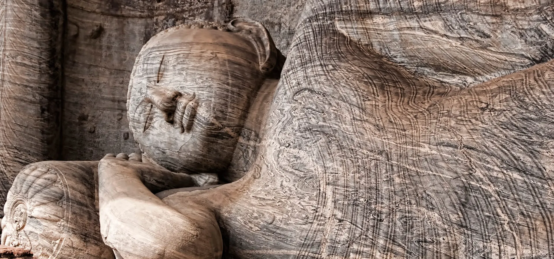 The reclining Buddha carved from granite at Gal Vihara, Polonnaruwa